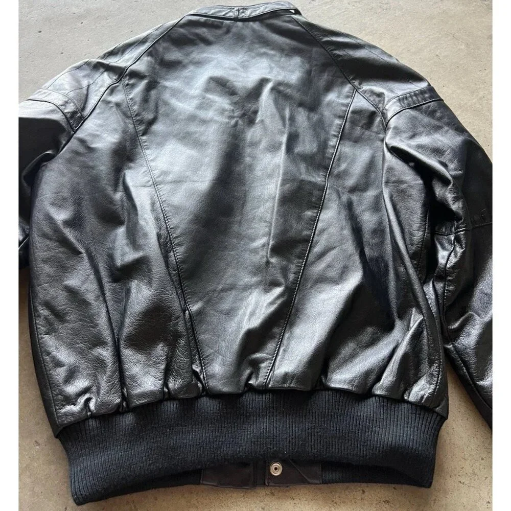 Vintage Reed Leather Black Motorcycle Plaid Lined Jacket Men’s Sz Large 48